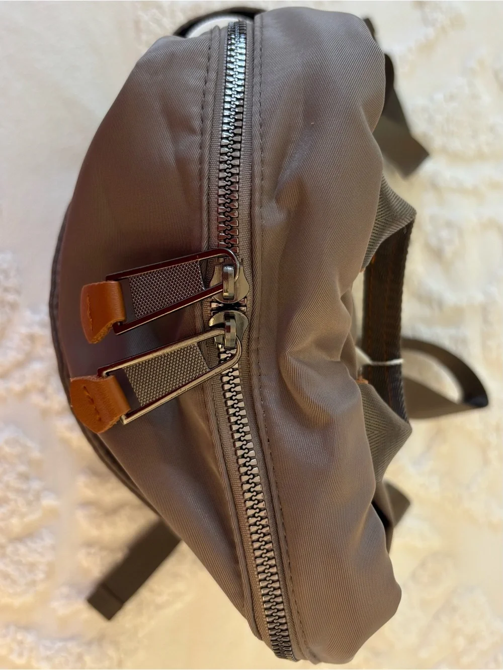 Dafuqi Backpack Taupe Gray Tan Faux Leather Silver Accents medium size NWT